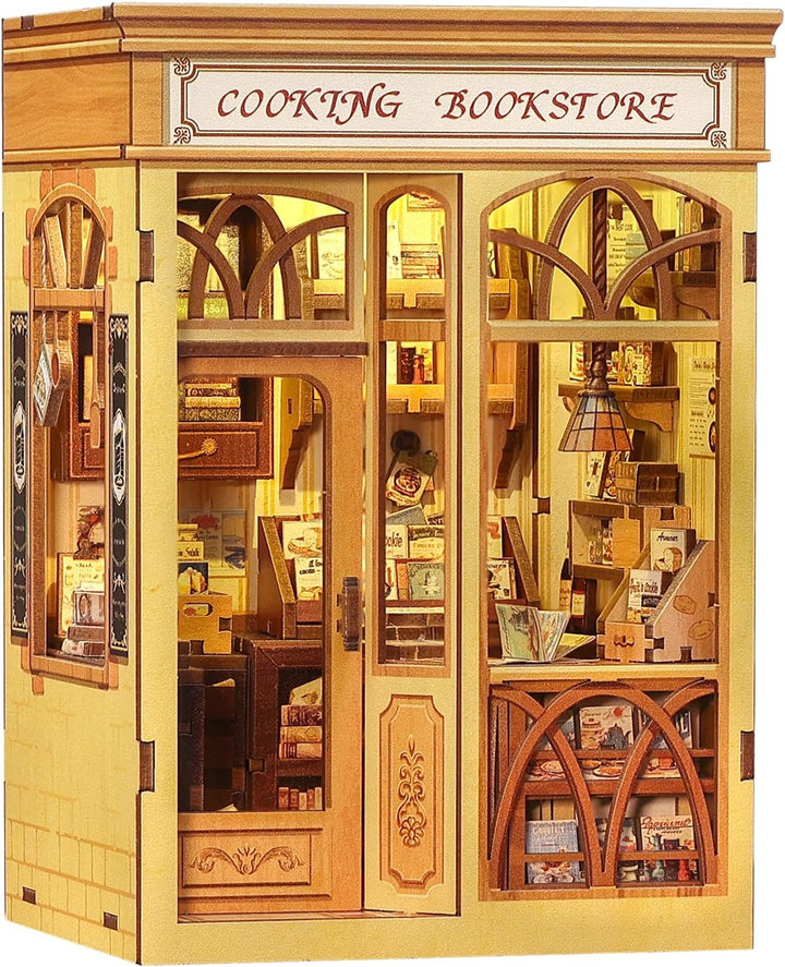 Book Nook Kit - DIY Miniature House Coffee Shop Dollhouse Kit for Adults and Teens, Booknook Tiny House Bookshelf Decor 3D Wooden Puzzle, Gifts for Family, Friends (Corner Coffee Shop)