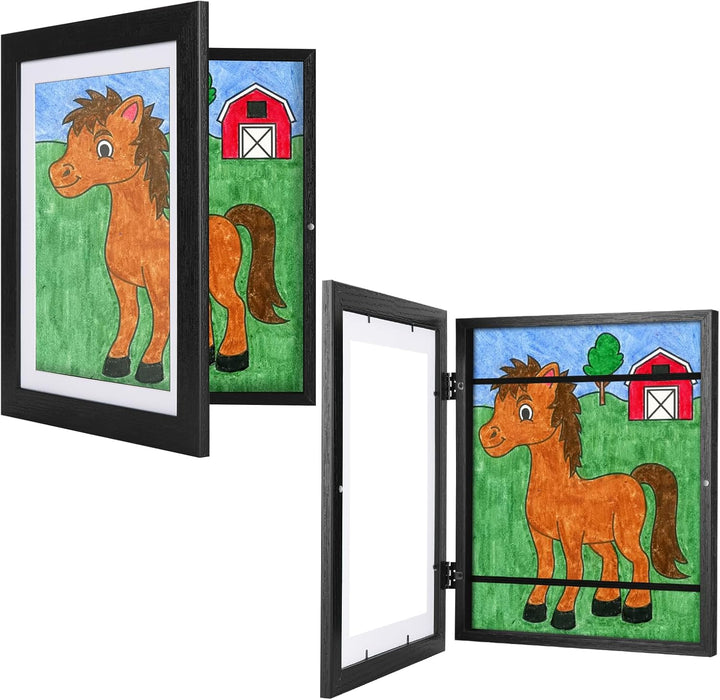 3Pack Kids Art Frames Natural Woodgrain, 10X12.5 Child Artwork Frame without Mat Changeable Front Opening, 8.5X11 Frame with Mat, Children Storage Frame Holds Crafts, Drawing, Art Project, Schoolwork