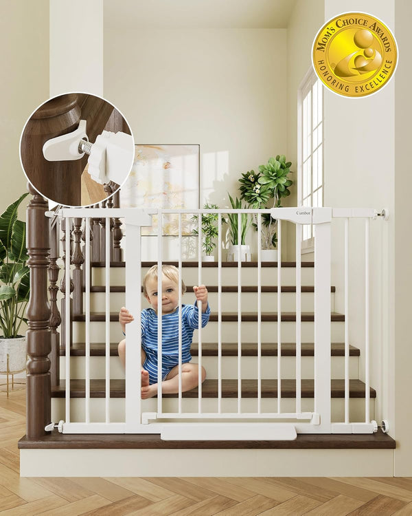 29.7-46" Baby Gate for Stairs, Toddler Safety Essentials for the House, Auto Close Dog Gate for Doorways, Mom'S Choice Awards Winner-Easy Install Pressure Mounted Pet Gates for Dogs, White