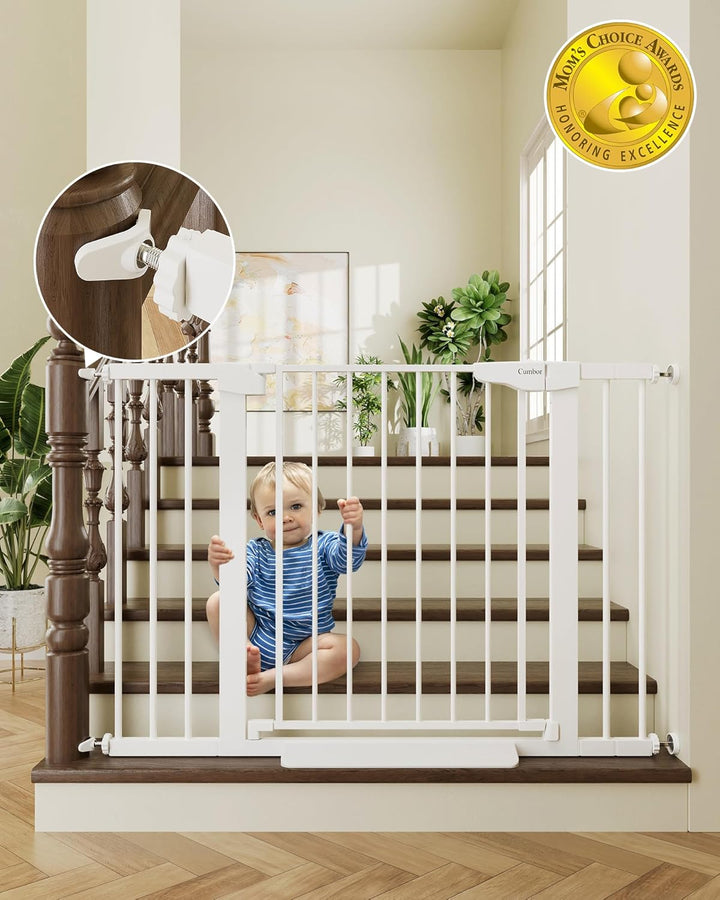 29.7-46" Baby Gate for Stairs, Toddler Safety Essentials for the House, Auto Close Dog Gate for Doorways, Mom'S Choice Awards Winner-Easy Install Pressure Mounted Pet Gates for Dogs, White