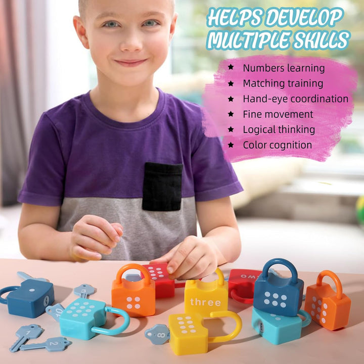 Kids Learning Locks with Keys Numbers Matching & Counting Montessori Educational Toys for Ages 3 Yrs+ Boys and Girls Preschool Games Gifts