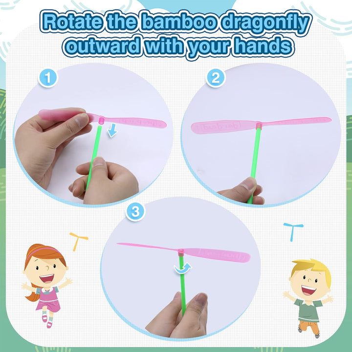 200 Pcs Hand Helicopter Set, 100 Propeller+ 100 Rod Bamboo Dragonfly Helicopter Toy, Aero Props Hand Spinner Flying Disc Launcher Outdoor Toys Flying Party Gift Favors for Kids 8-12,4-6