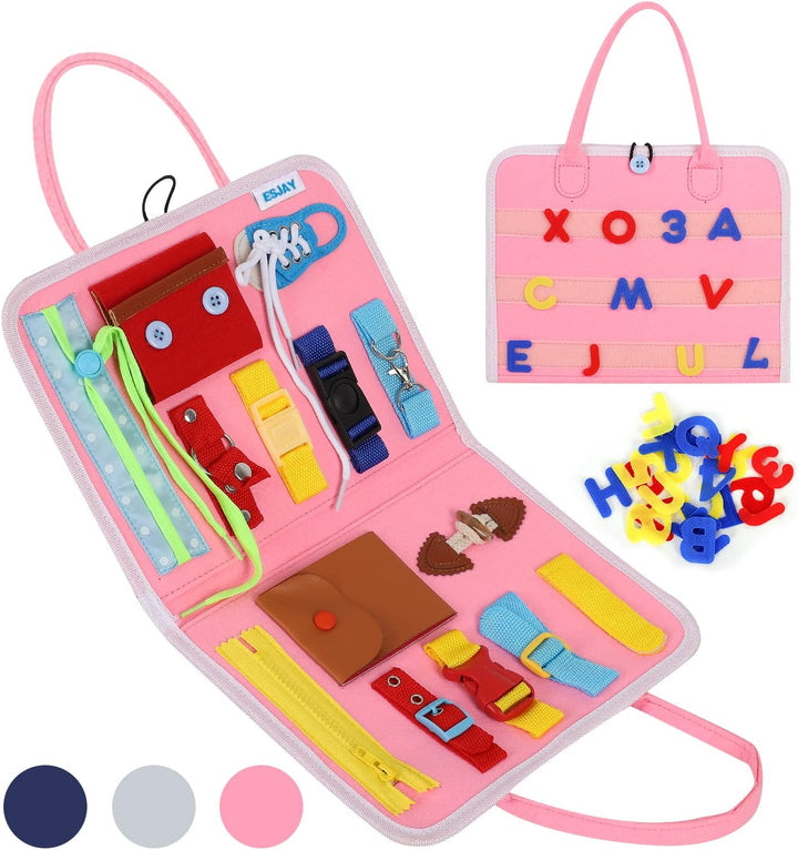 Toddler Busy Board Montessori Toys for Boys, Sensory Board Educational Activities for Learning Fine Motor Skills, Birthday Gifts for Boys Toddlers, Travel Toys for Airplane Car, Blue Dinosaur