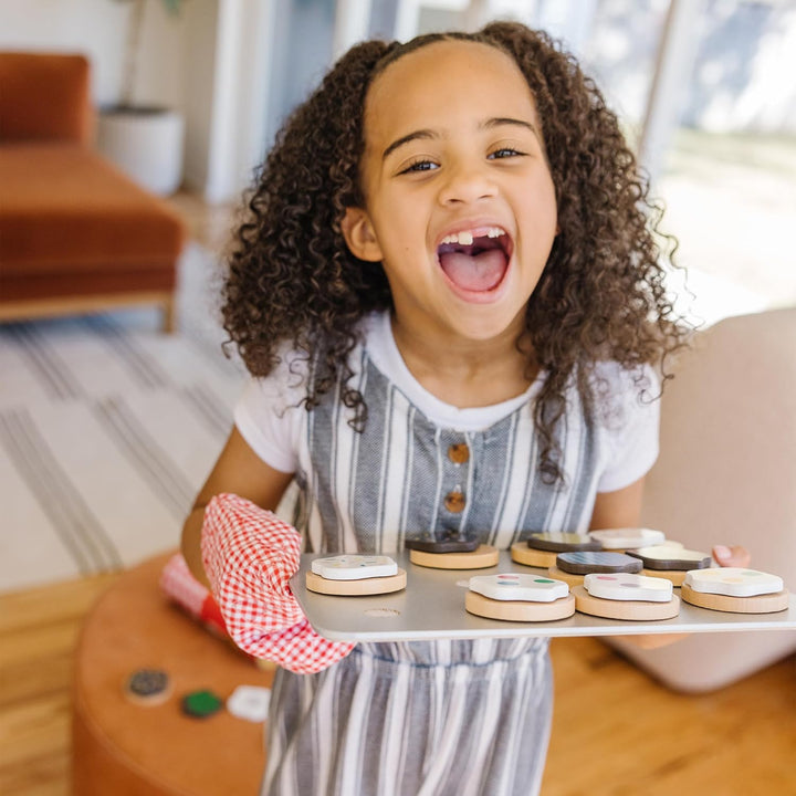 Slice and Bake Cookies Wooden Play Food Set with Toppings Pretend Cookies and Baking Sheet, Wooden Play Food Set, Toy Baking for Kids Ages 3+
