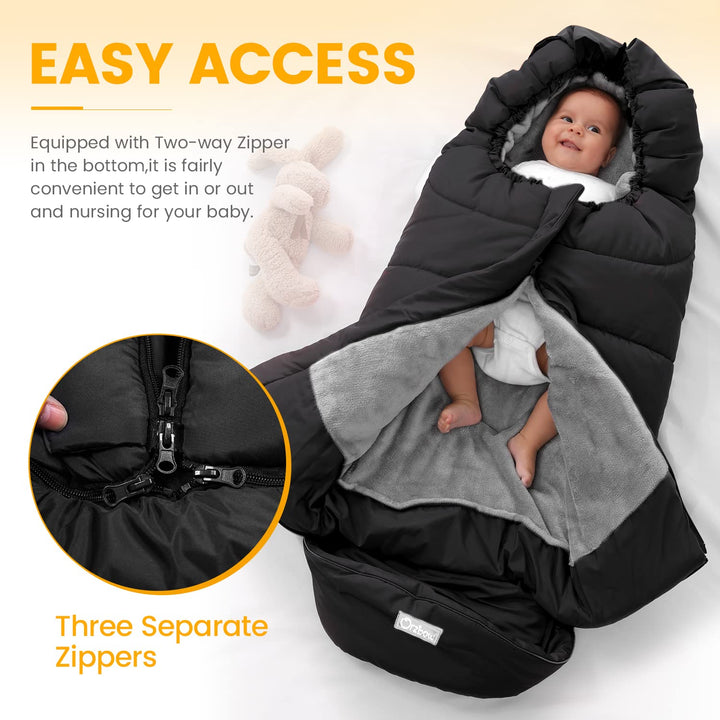 Warm Bunting Bag Universal, Stroller Sleeping Bag Cold Weather, Waterproof Toddler Footmuff (Black, Large)