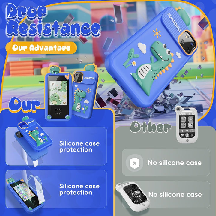 Kids Smart Phone Toys for Boys,Dinosaurs Gift Toys for Boys Ages 3-9 Christmas Birthday Gifts Mini Smart Phone Toys with 2.8" Touchscreen 16 Learning Games Dual Camera Music Player, 8G SD Card