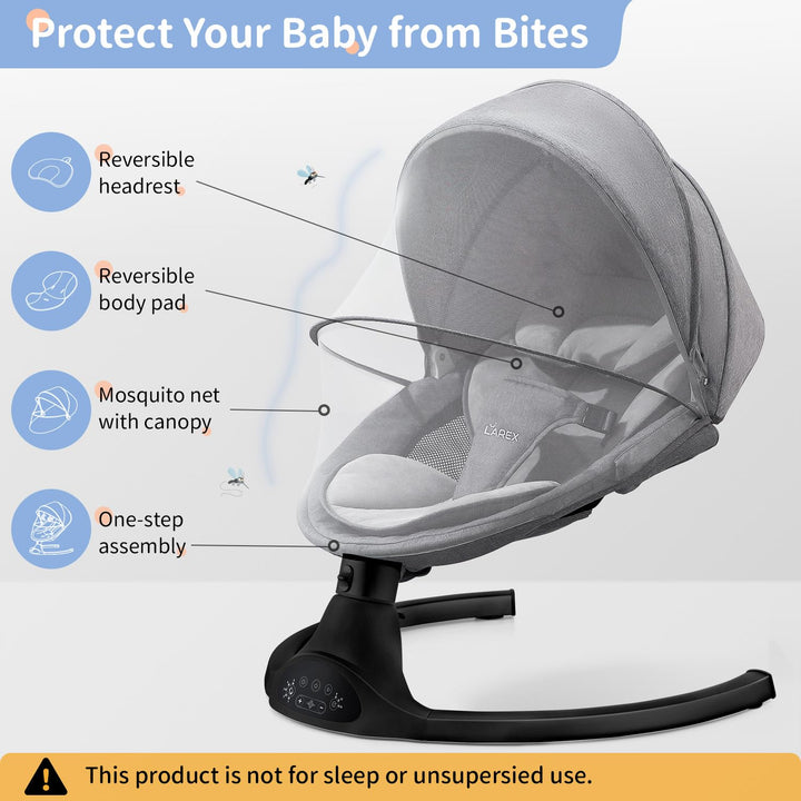 Baby Swing Infant Swing Electric Toddler Baby Rocker Portable for Newborn Boy Girl, 5 Sway Speeds with Remote Control, 10 Preset Melodies and Bluetooth, 0-6 Months Max 20 Lbs (Black)