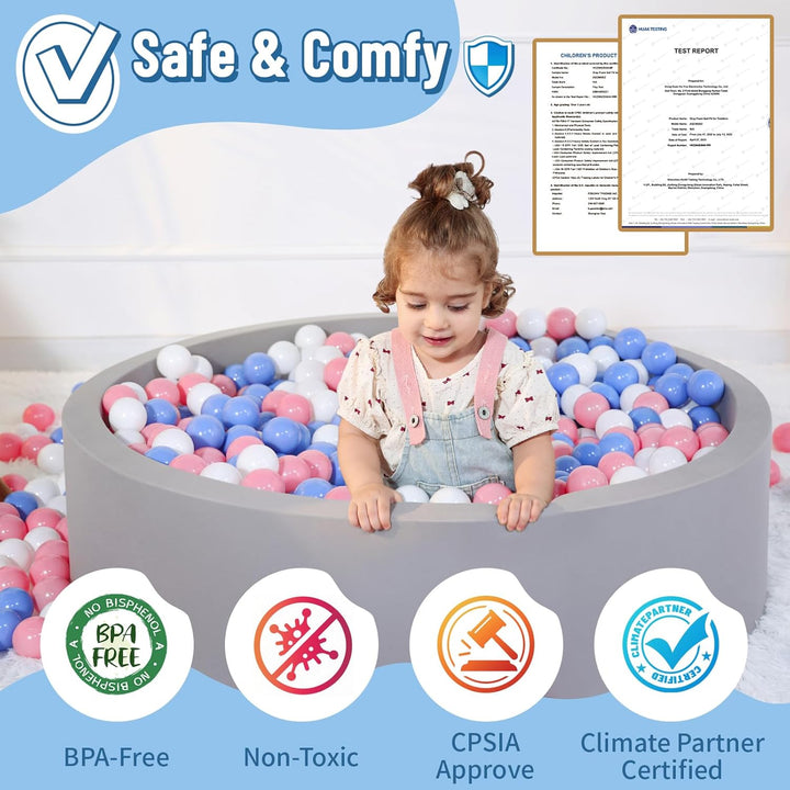 Foam Ball Pit for Toddlers, Large Baby Ball Pit for Babies with Soft Memory Sponge, Indoor Outdoor Baby Playpen, Kids Play Ball Pool, Gift Toys for Infants Boys and Girls (Gray, NO Balls)