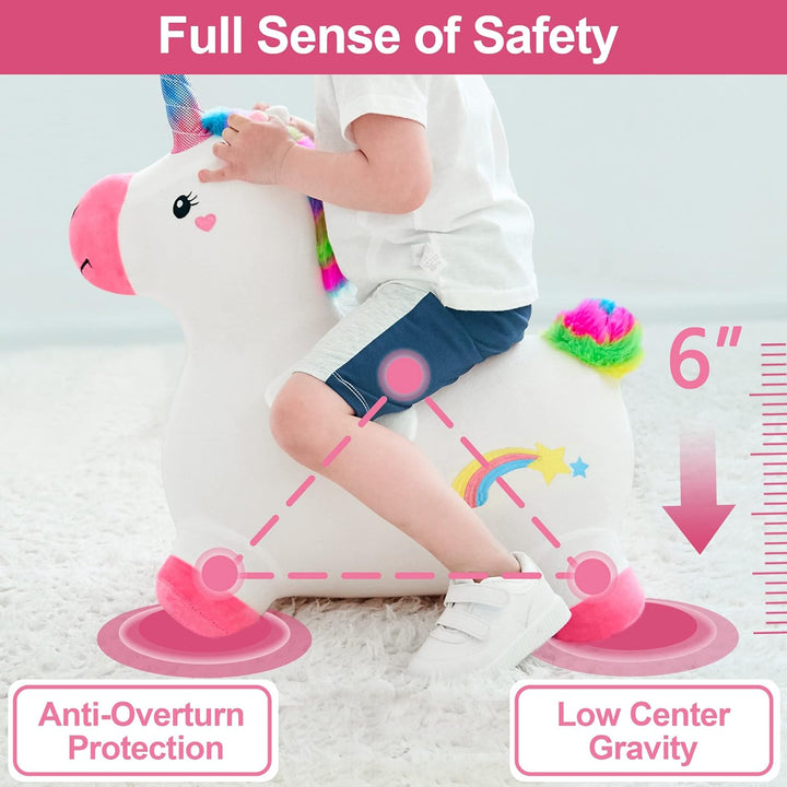 Bouncy Pals Hopping Unicorn Horse, Toddler Girl Inflatable Bouncing Animal Hopper Toy, Outdoor Indoor Plush Ride on Bouncer, Baby Birthday Gift 18 Month 2 3 4 Year Old Kid - Unicorn