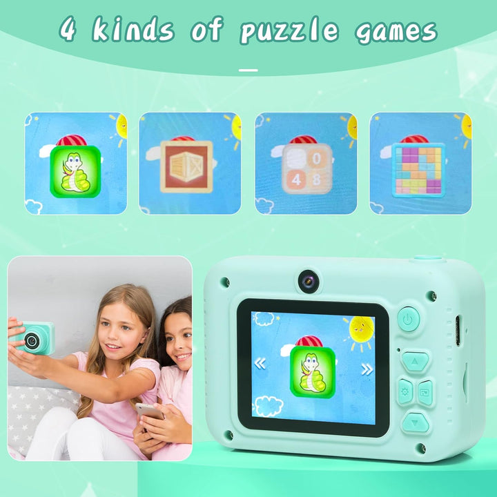 Kids Camera Toys, for Boys and Girls, Digital Camera for Kids, Toddler Camera Christmas Birthday Toy Gifts for Kids Age 3 4 5 6 7 8 9 10 with 32GB SD Card, Video Recorder 1080P HD (Green)