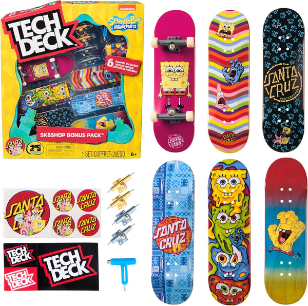 TECH DECK, Spongebob Sk8Shop Fingerboard Bonus Pack, Collectible and Customizable Mini Skateboards, Kids Toys for Ages 6 and Up
