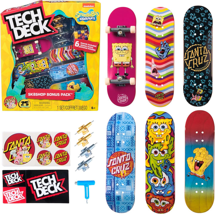 TECH DECK, Spongebob Sk8Shop Fingerboard Bonus Pack, Collectible and Customizable Mini Skateboards, Kids Toys for Ages 6 and Up