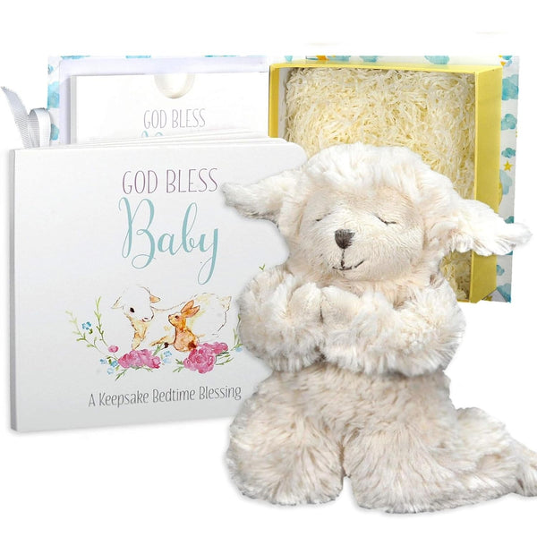 Catholic Baptism Set with Musical Prayer, Lamb & Baby’S First Prayer Book - 2-Pc White Presentation Box for Baptism Gifts for Boys