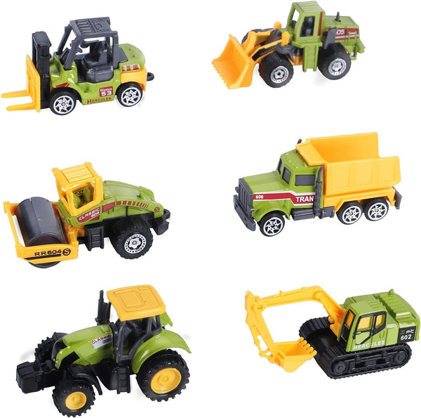 Mini Construction Trucks Toys, Small Construction Toys 6Pcs Vehicles Tractor Toys Sand Vehicle Playset Forklift Roller Dump Truck Tractor Excavator Bulldozer