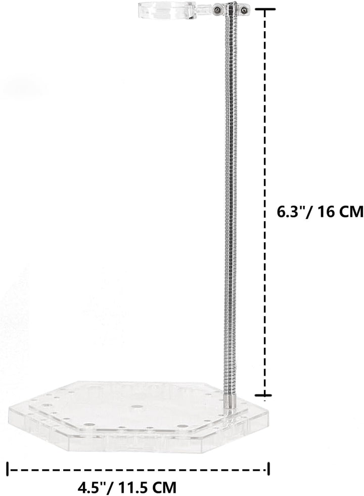 Action Figure Stand with Adjustable Metal Support Arm, Action Figure Display Holder Stand Base Compatible with HG RG SD SHF Gundam 1/144 Toy with Screwdriver (2Pcs Clear)
