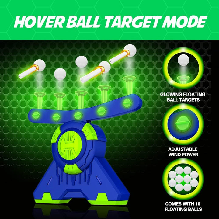 Shooting Games Toy for Age 5, 6, 7, 8, 9, 10+ Years Old Kids, Boys - Glow in the Dark Floating Ball Target with Foam Dart Toy Gun, 10 Balls/5 Targets - Ideal Gift