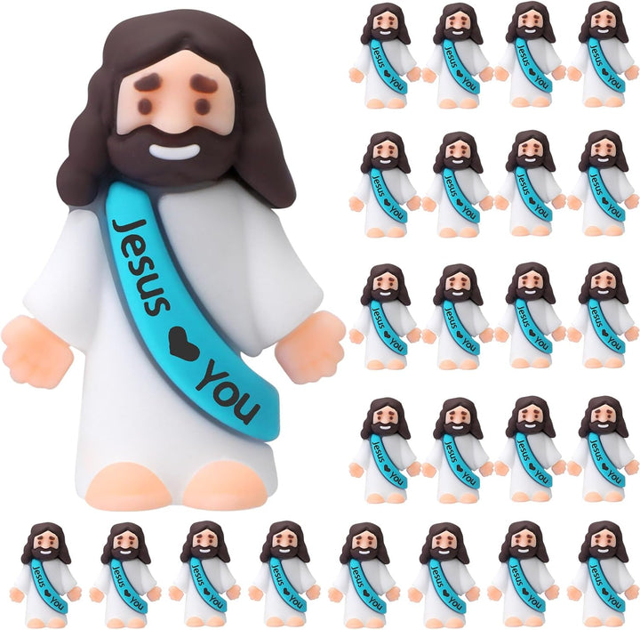 25 Pcs Little Jesus Figures Original Design Jesus Love You Mini Rubber Toys to Hide and Seek Religious Party Favors Sunday School Baptism Gifts(Lively Colors)