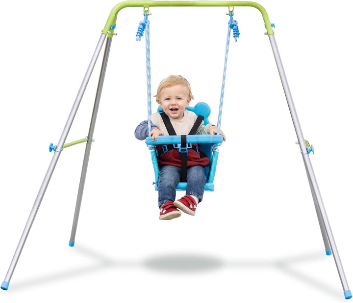 My 1St Toddler Swing - Heavy-Duty Baby Indoor/Outdoor Swing Set with Safety Harness, Blue, 52"L X 55"W X 47"H