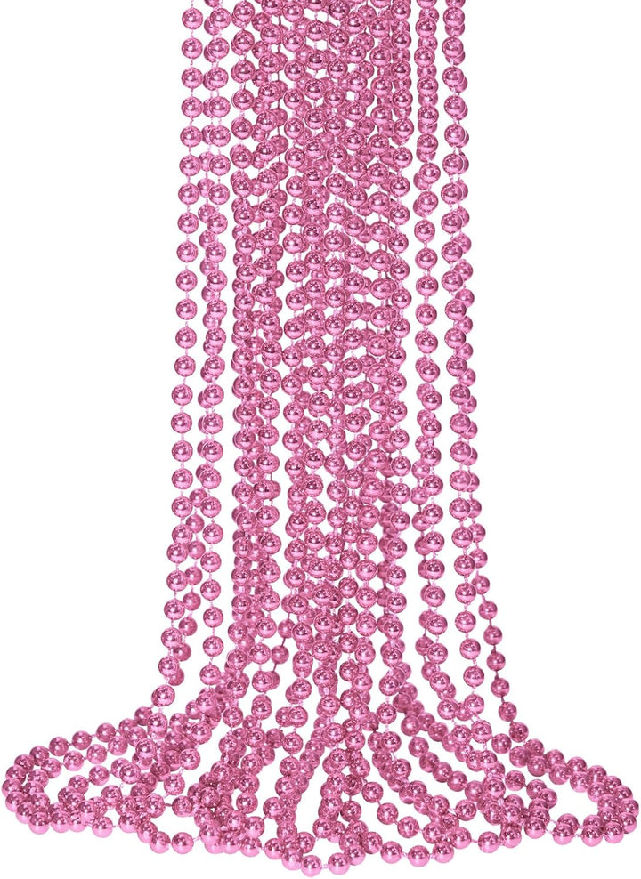 12 PCS Gold Bead Necklaces, Mardi Gras Christmas Beads 33" Metallic Beaded Costume Party Necklaces for Parade Throws, Wedding, Birthday, Pirate Party Favors