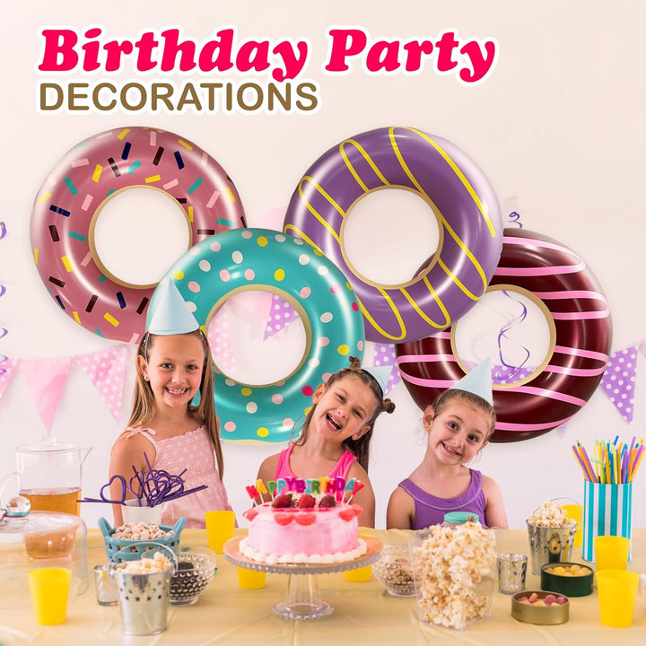 4 Pack Donut Pool Floats for Kids & Adults 30" Swim Rings Tubes Floaties for Swimming Pool, Donut Inflatable for Party Decorations Beach Toy, Floating Blow up Floaties Water Floaty Lake