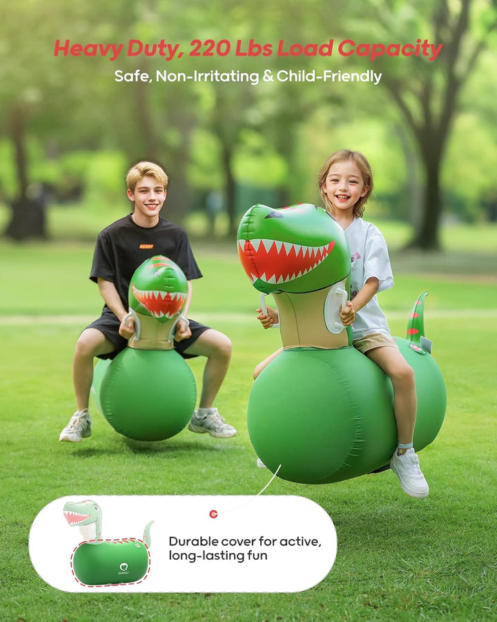 Inflatable Bouncy Dinosaur Toys 2 PCS with Hand Pump, Heavy Duty Giant Bouncy Pal, 220Lbs Load Capacity, Ride on Bouncy Animal Hopper Toy, Indoor Outdoor Bouncers for Kids Girls Boys Ages 5+