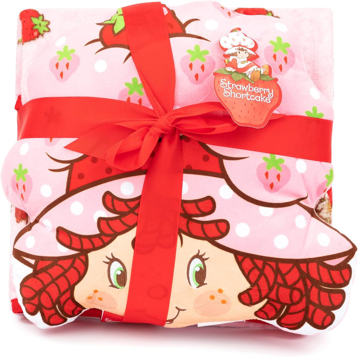 Pink Strawberries Galore Nogginz Set - 40 X 50 Inch Blanket & Pillow, Kids Super Soft 2 Piece Set