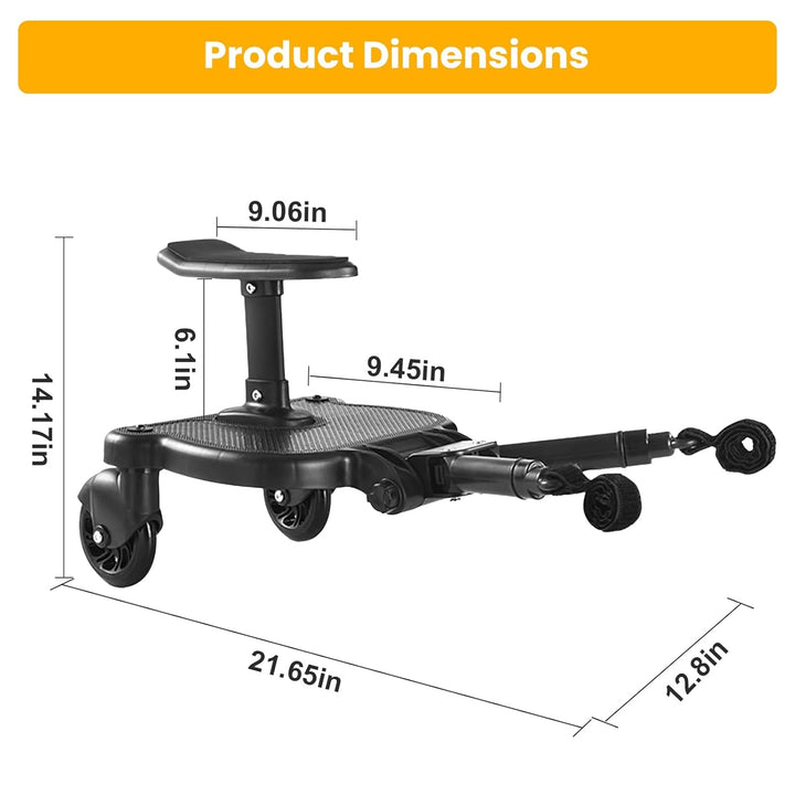 Universal Stroller Board with Detachable Seat, 2-In-1 Stroller Ride-On Board for Toddler, Fits Most Stroller Brands, Sit and Stand Stroller Attachment, Holds up to 55 Lbs for Kids Ages 3-7
