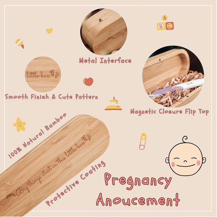 Pregnancy Annoucement,Pregnancy Test Keepsake Box, Baby Reveal to Husband, Surprise Announcement Gift, Bamboo Annoucement Gifts with Raffia, Baby Annoucement Gifts Box