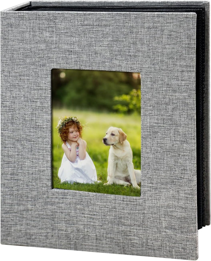 Photo Album 4X6 100 Pockets, Linen Cover Top Loader Vertical, Slip-In Picture Grey Pockets Albums for Wedding, Family, Anniversary, Baby, Vacation