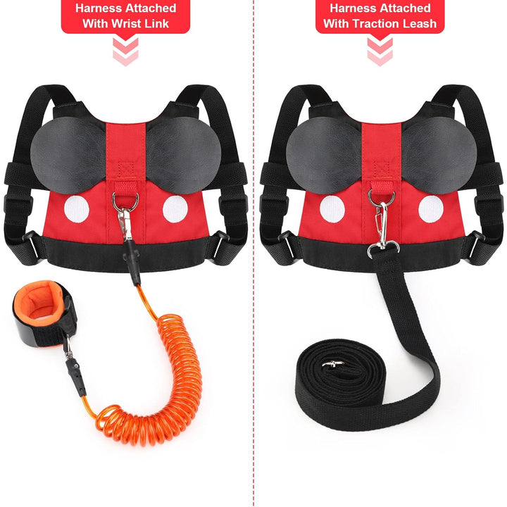 Toddler Leash Harness, Child Harness Baby Leash + Anti-Lost Wrist Link, Cute Kids Harness with Walking Assistant Strap Belt Tether for 1-5 Years Boys and Girls to Zoo or Mall