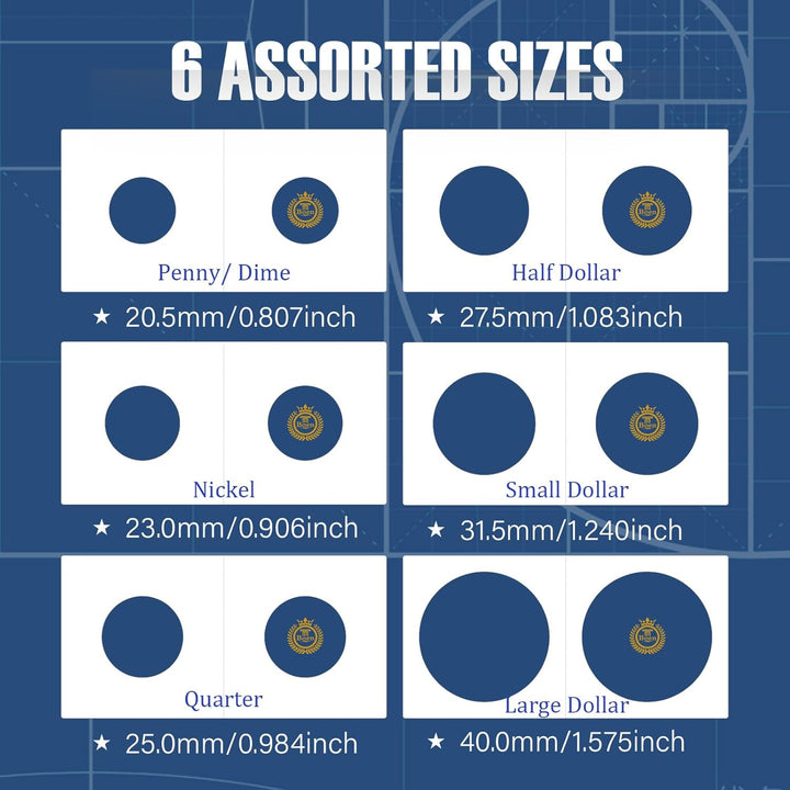 300PCS Coin Flips in 6 Sizes Cardboard Coin Holders for Colletors 2X2 Inch Coin Cardboard Coin Flips for Coin Collection (Coin Flips 6-300)