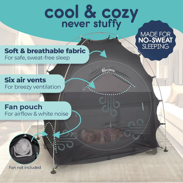 Daydreamer Blackout Tent for Pack and Play, Patented Portable Crib Tent, Blackout Canopy Crib Cover, Sleep Pod for Kids