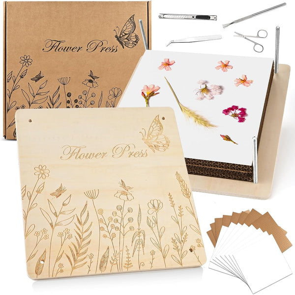Extra Large 11”X11” Flower Press - 10-Layer Wooden Press for DIY Flower Preservation with Storage Bag, Adult Craft Kit