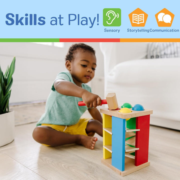 Deluxe Pound and Roll Wooden Tower Toy with Hammer, White