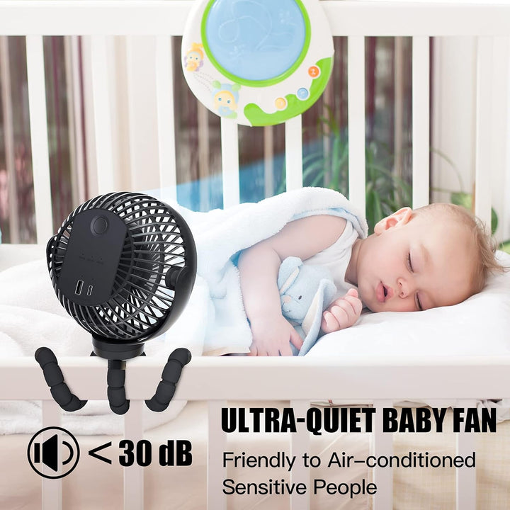 Portable Stroller Fan, Use as Power Bank, 65H 12000Mah Battery Operated Fan Flexible Tripod Baby Car Seat Fans with Timming, Personal Mini Handheld/Desk/Small Clip on Fans for Stroller