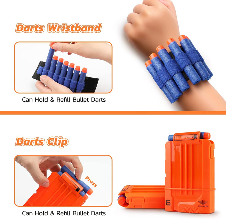 Kids Tactical Vest Kit for Nerf Guns Elite Series with Refill Darts,Tactical Mask Wrist Band,Protective Glasses,Toys for 7 8 9 10 12 Year Old, Orange