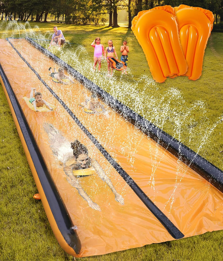 Slip and Water Slide for Kids and Adults Extra Long Water Slides for Backyard Build in Sprinkler with Two Bodyboards Heavy Duty Summer Outdoor Backyard Water Toys