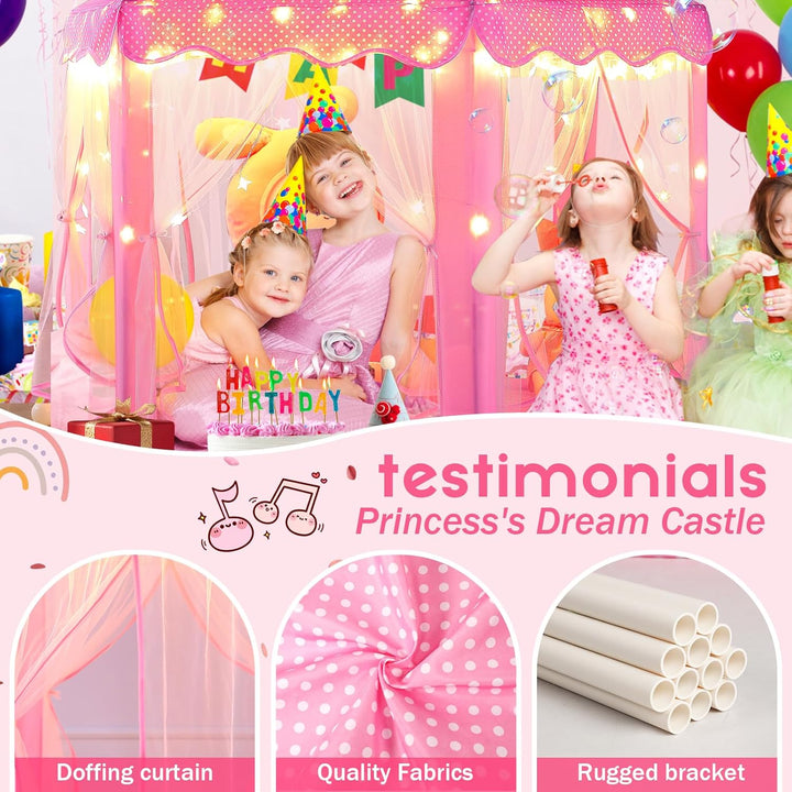 Princess Tent Girls Large Playhouse Kids Castle Play Tent with Star Lights Toy for Children Indoor and Outdoor Games, 55'' X 53'' (Dxh)
