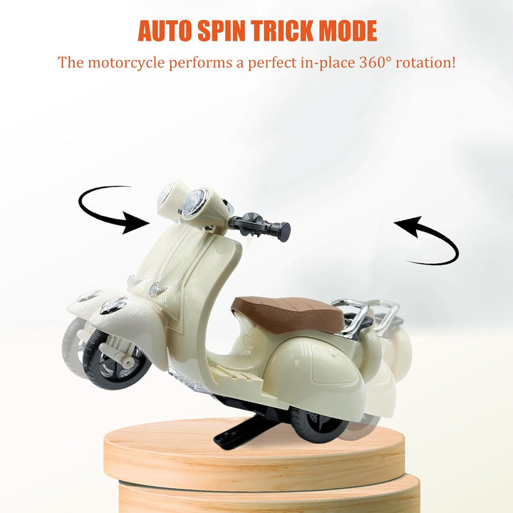 Electric Doll Scooter for 17Cm Doll,Funny Doll Accessories with Music and Lights, 360° Rotatable Plastic Scooter Decoration Batteries Not Included (White)