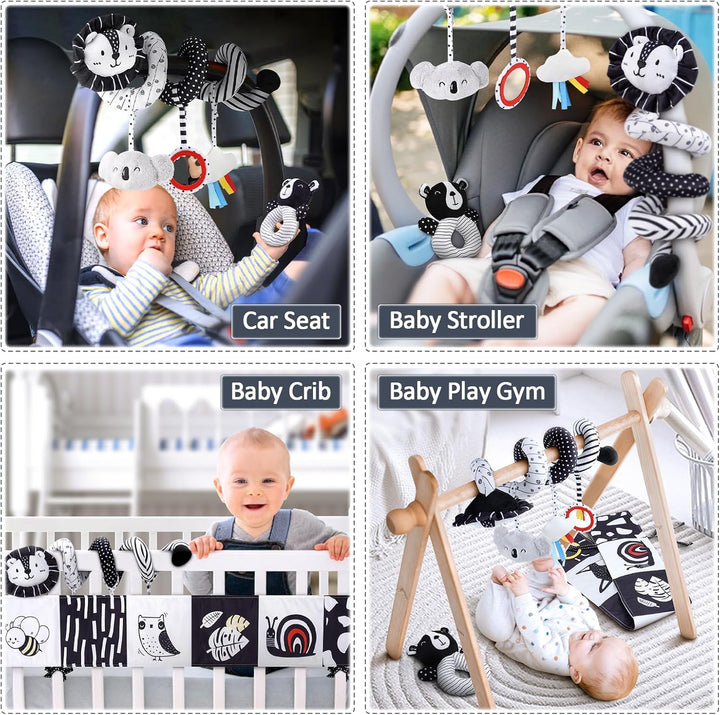 High Contrast Baby Toys for Newborn, Black and White Baby Sensory Toys with Car Seat Toys,Infant Toys with Black White Cards Book, Montessori Toys for Baby Gifts