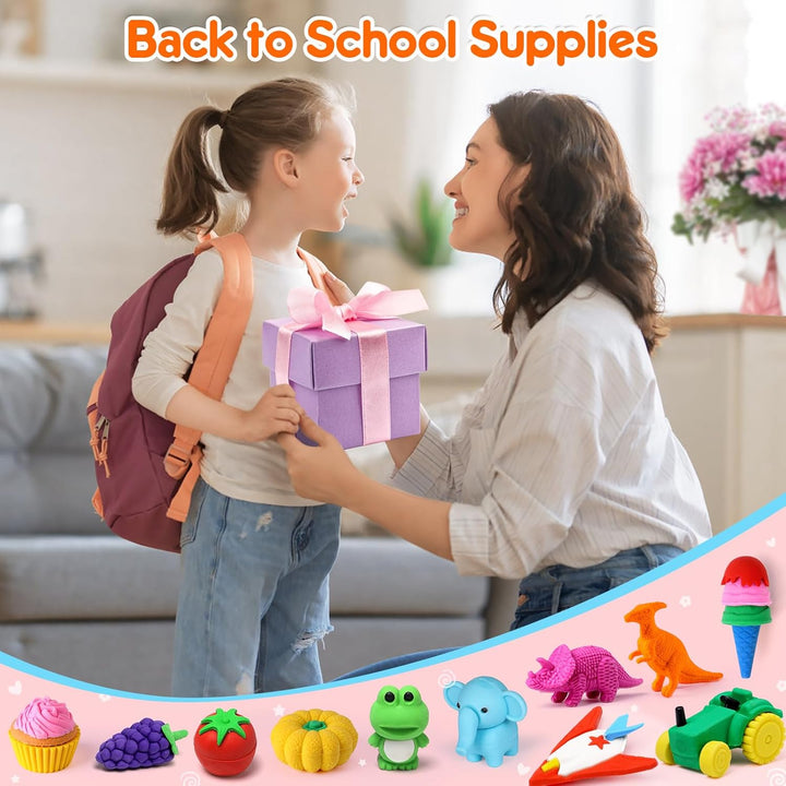 140PCS Mini Animal Erasers Bulk Kids Prizes Treasure Box Toys Classroom Rewards Teacher Must Haves Desk Pets Back to School Supplies Random Eraser Party Favors Kids Toys Gifts Pinata Stuffers