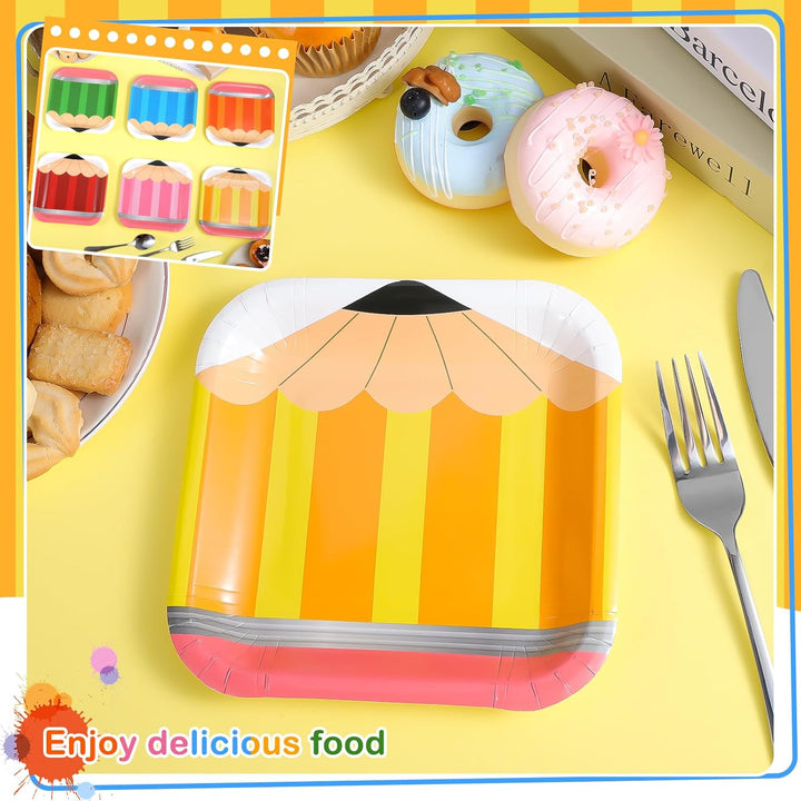 60 Pack Back to School Plates Decorations First Day of School Party Supplies Pencil Paper Plates Decorative Disposable Tableware for Kindergarten Preschool Table Decor, 7''