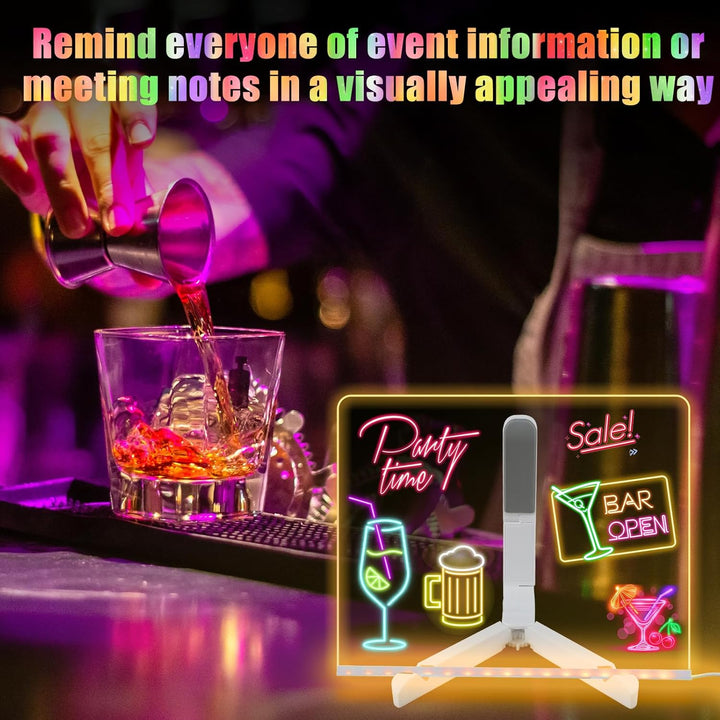 Led Note Board with Colors, Light up Acrylic Message Board, Glowing Acrylic Dry Erase Board with Light, Led Boards to Write On, Led Writing Board Led Drawing Board (Large/11.8 * 7.9 Inches)