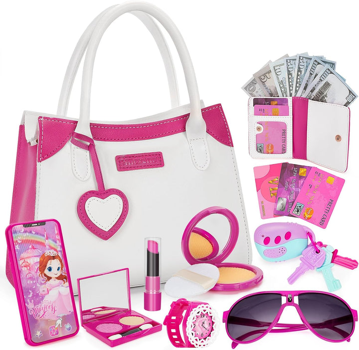Play Purse for Little Girl, Pretend Princess Play Girls Toys for 3 4 5 6 7 8 Year Old, Toddler Purse with Accessories, Kids Toy Purse Birthday for Girls Ages 3-5 4-5 6-8