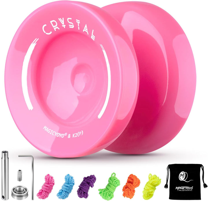 K2 Crystal Responsive Yoyo for Kids 8-12, Professional Fingerspin Trick Yoyo for Advanced, Dual Purpose Mode with Unresponsive Bearing+12 Yo Yo Strings+Yo-Yo Case Bag (Pink Purple Gradient)