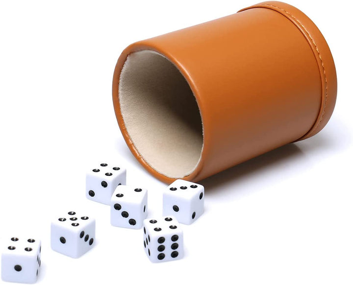 Felt Lined PU Leather Dice Cup Set with 6 Dot Dices (Black, Pack of 1)