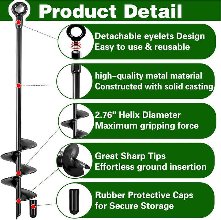 Ground Anchors Heavy Duty, Swing Set Anchor Kit 18 Inch 4 Pack Screw in Earth Anchors Trampoline Stakes High Wind Metal Auger Anchor for Shed Tent Carports Securing Animals Camping Mobile Home