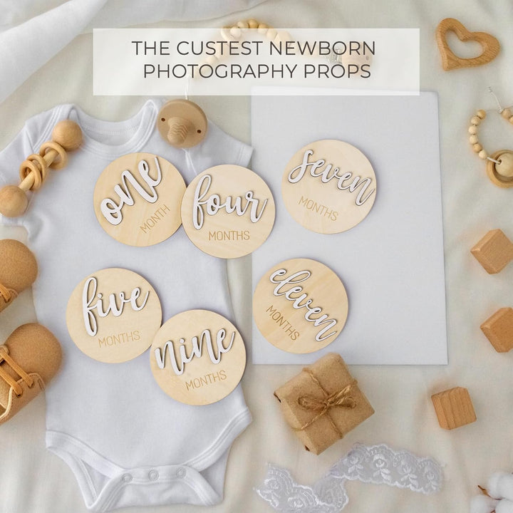Milestone Wooden Circles for Monthly Baby: Newborn Age Milestone Signs Cards for Hospital - Month Markers Discs for New Boys and Girls
