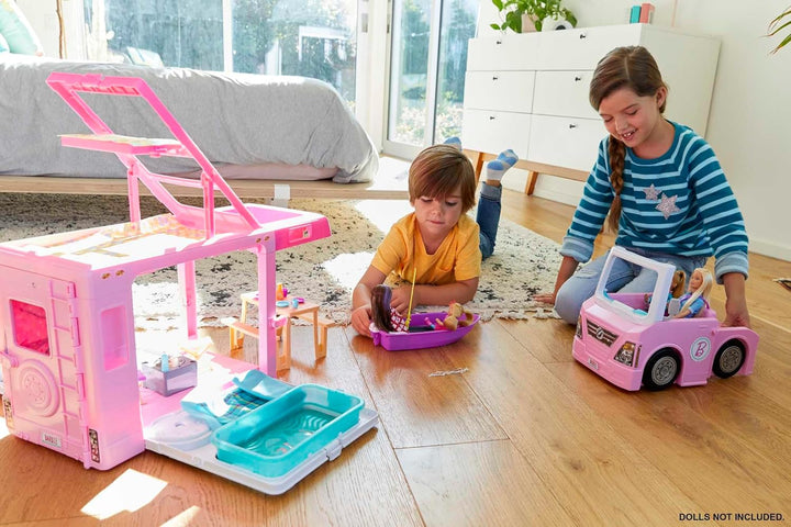 3-In-1 Dreamcamper Vehicle, Approx 3-Ft, Transforming Camper with Pool, Truck, Boat and 60 Accessories, Makes a Great Gift for 3 to 7 Year Olds