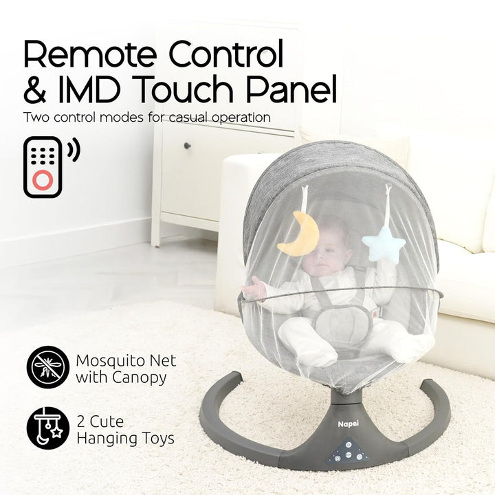 Baby Swings for Infants to Toddler, Electric Baby Swing and Infant Swings for Newborn, 10 Music with Remote Control and Bluetooth, 5 Swing Angles with Gentle Speed, 2 Seat Position, 0-9 Month (Gray)